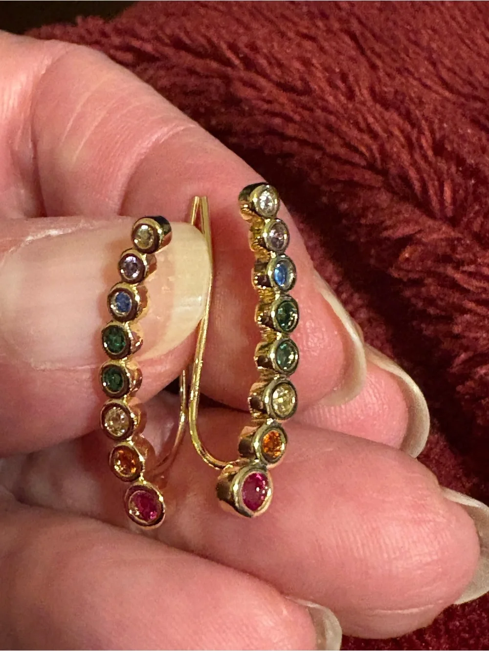 Gold Multicolor Rainbow Crystal Ear Climbers Earrings NEW